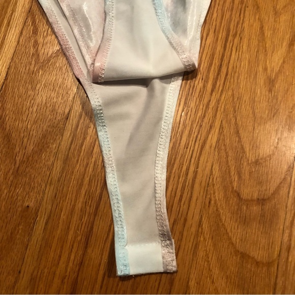 2 For $30 NWT Pastel Tie Dye Wet Look Ruched Iridescent Plunging Bodysuit - Picture 9 of 14